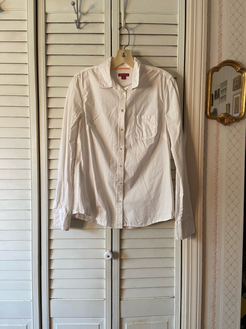 Merona White Long-Sleeve Button-Up Dress Shirt 100% Cotton